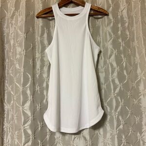 NIKE Dri-Fit White Ribbed High Neck Racerback Tank Top